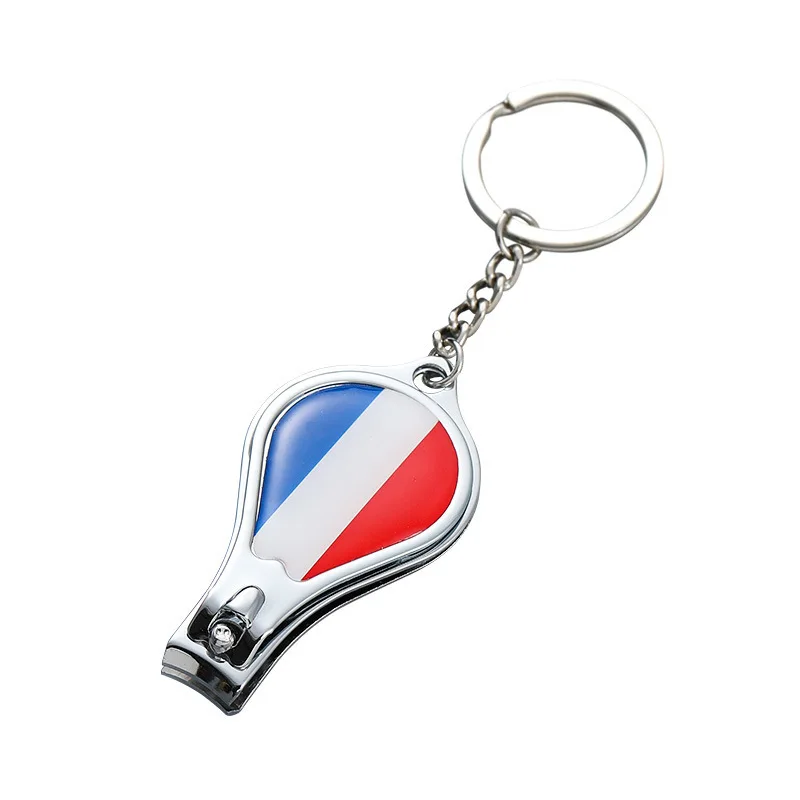 NUOXIN Wholesale Stainless Steel Custom Logo Printing Nail Cutter and Bottle Open National  Country Flag Keychain for Gift