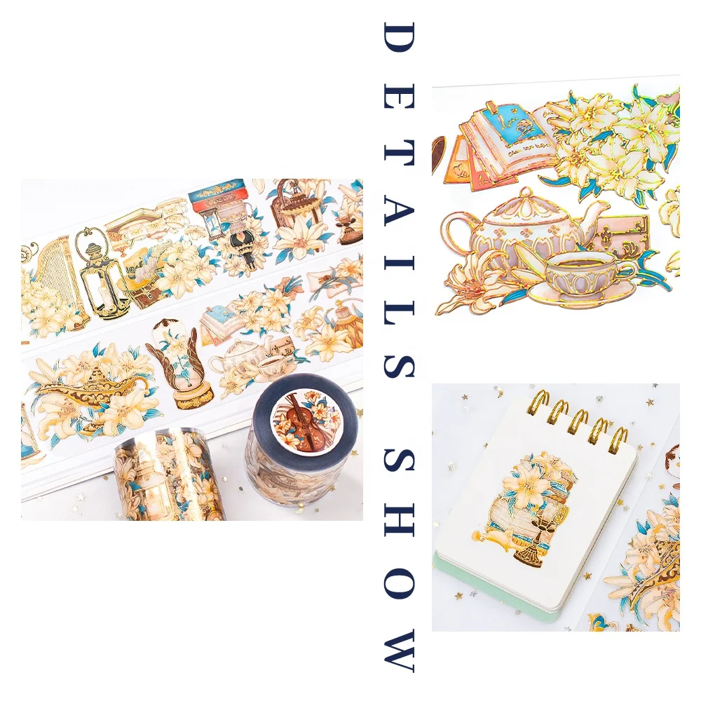 Custom PET Transparent Gold Foil Washi Tape Advanced Crafts Clear Gloss PET Tape For Scrapbook Journal