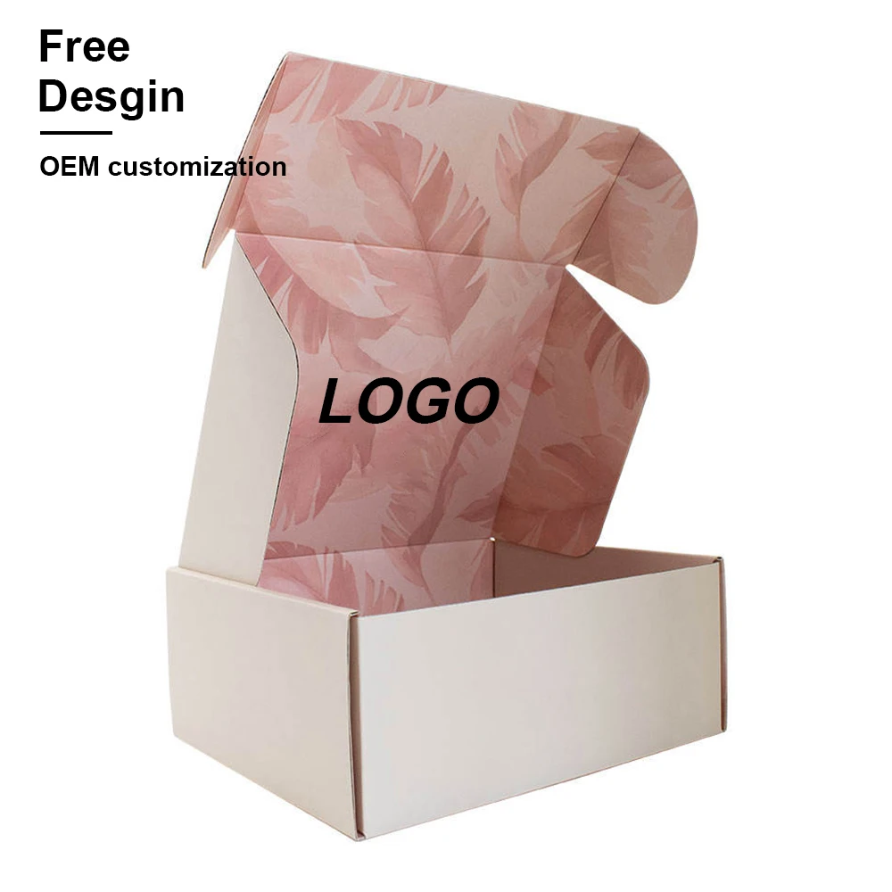 Custom Logo Pink Flat Gift Shipping Carton Packaging Paper Folding Mailer Box For Clothing Shoes Underwear