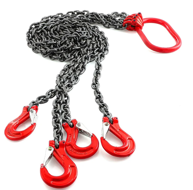 1/4 Inch X 5 Ft Chain Slings for Lifting G80 Alloy Steel Lifting Sling Hoist 3 Ton with 4 Leg Grab Hooks