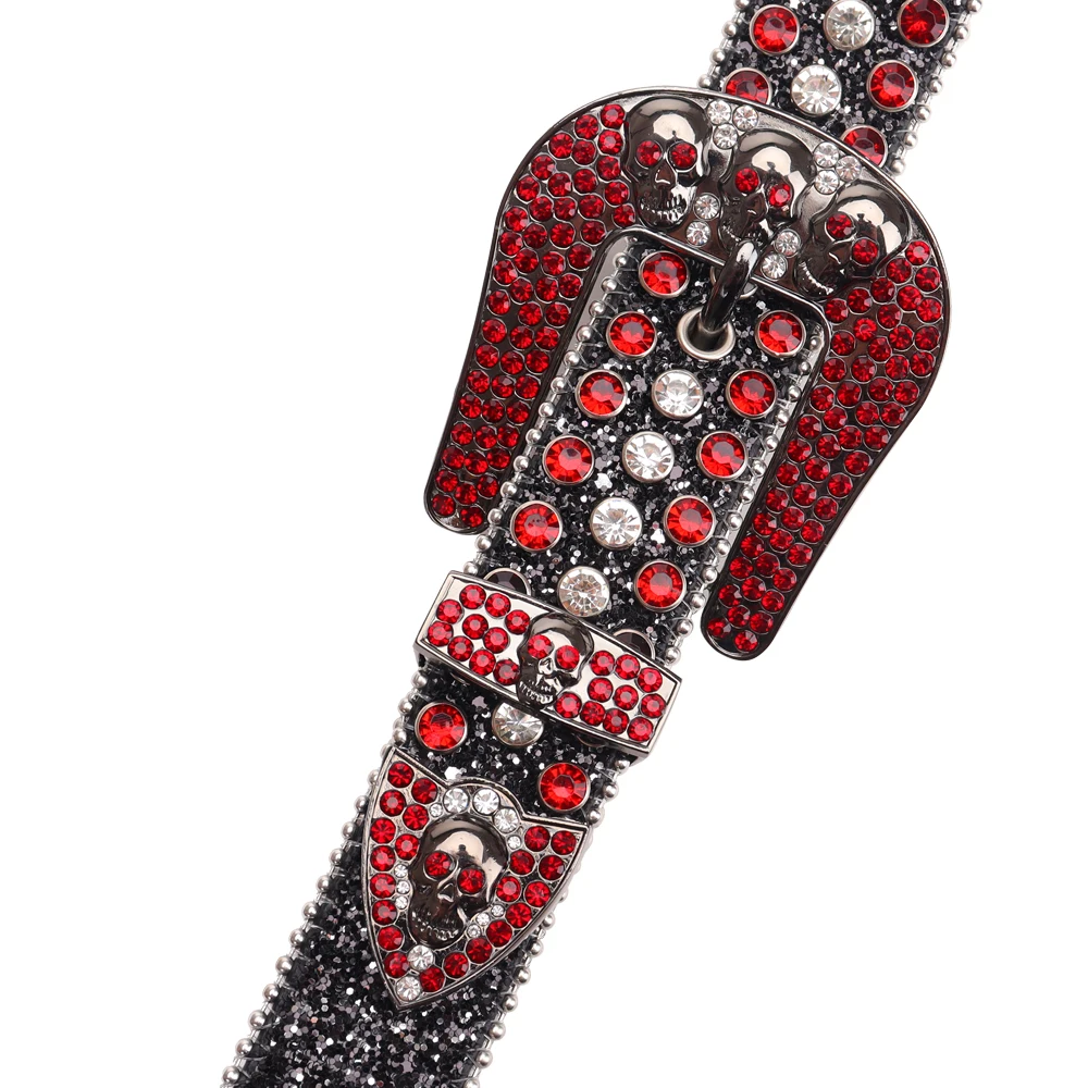 Manufacture Cheap New Western Designer Skull PU Diamond Crystal DNA Stone Studded Cowboy Belts Rhinestone Belt For Men