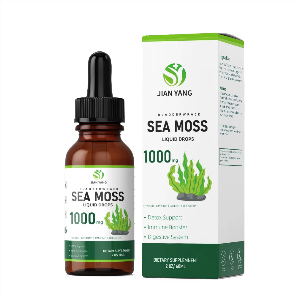 Customizable label Raw Sea Moss Liquid Drops Irish Sea Moss Gel with Spirulina Powder Immune Supplement