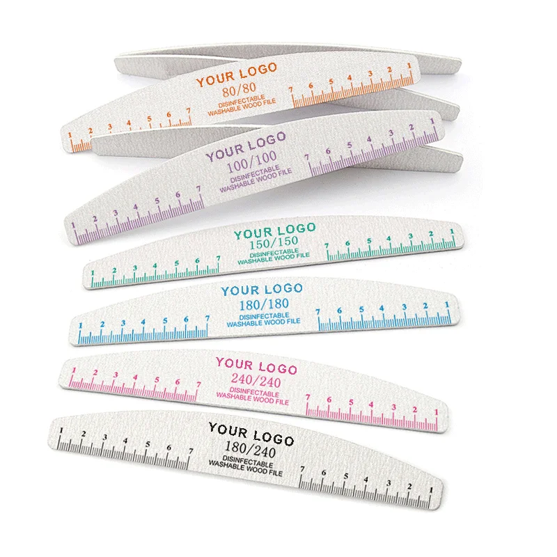 Заводская цена, древесные наждачные доски полумесяца с линейкой, зернистость 100/180, двусторонняя пилка для ногтей
