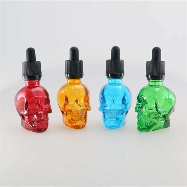 Customized skull head glass dropper bottle 30ml 100ml glass bottle with skull