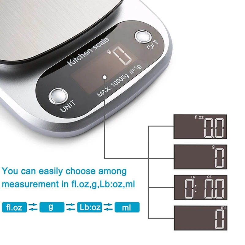 J&R Fast Shipping Promotion Electronic 11lb 5kg/0.1g Digital Measuring Grams Stainless Steel Platform Kitchen Food Scale