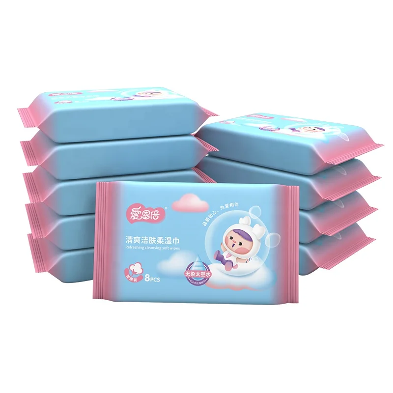 Custom Logo Wholesale Manufacturer 10PCS Water Unscented Wet Wipes Mini Pack Baby