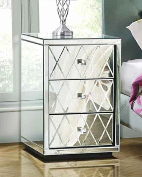 Modern Home Furniture Mirrored Bedroom Bedside Table with 3 Drawers Nightstand