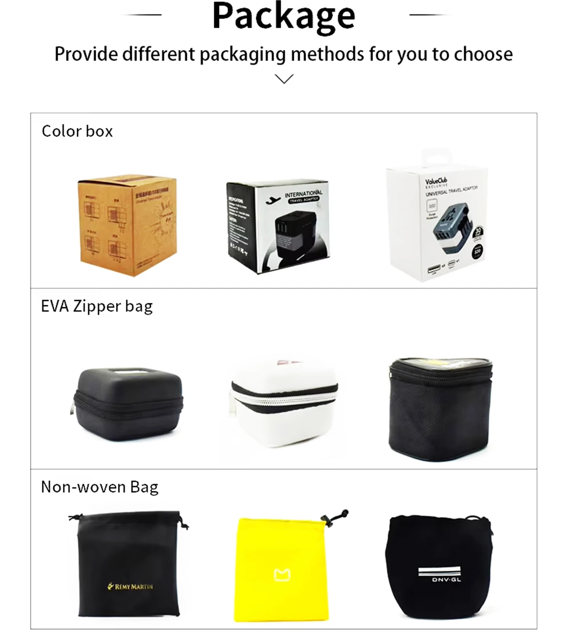 2 usb 2 tyep c port Electrical Multi Socket US EU plug travel charger mobile black travel bag with charger