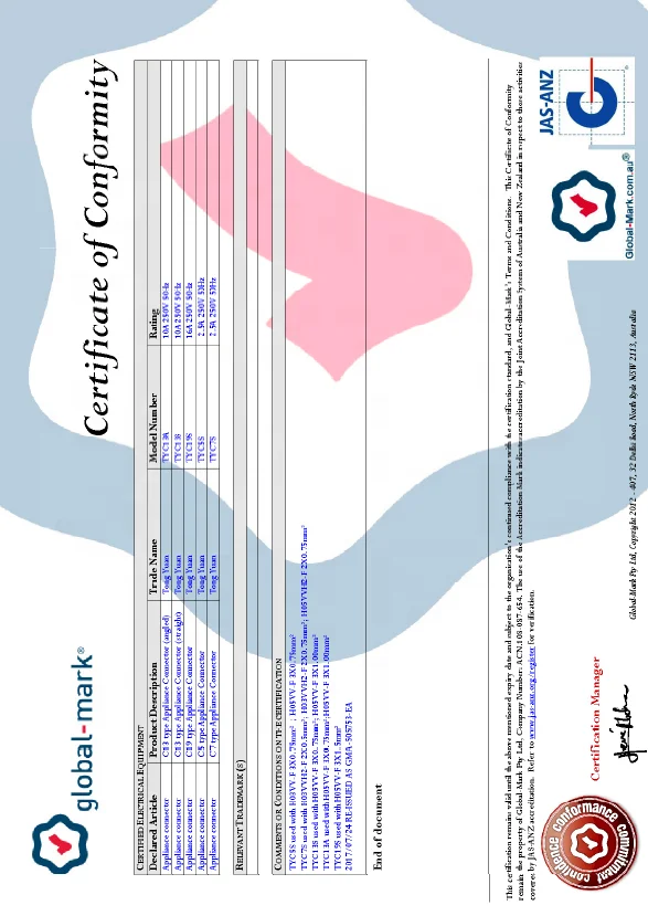 SAA Power Cable 360 Degree For Hair Straightener  Swivel Power Cord H03VVH2-F 0.75*2C