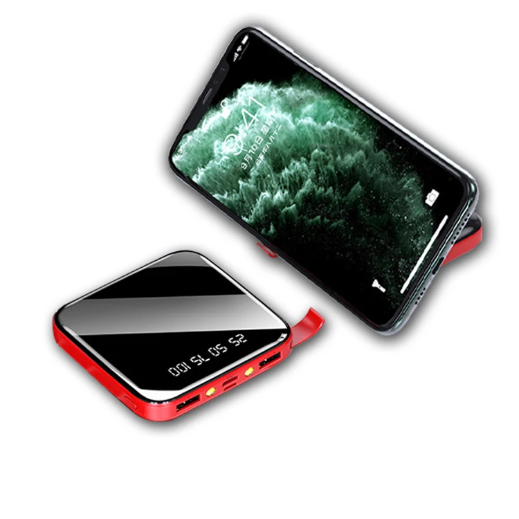 
New Mirror Portable Charger 10000mah Mini Slim TypeC Power Bank With Mobile Holder Full Screen 