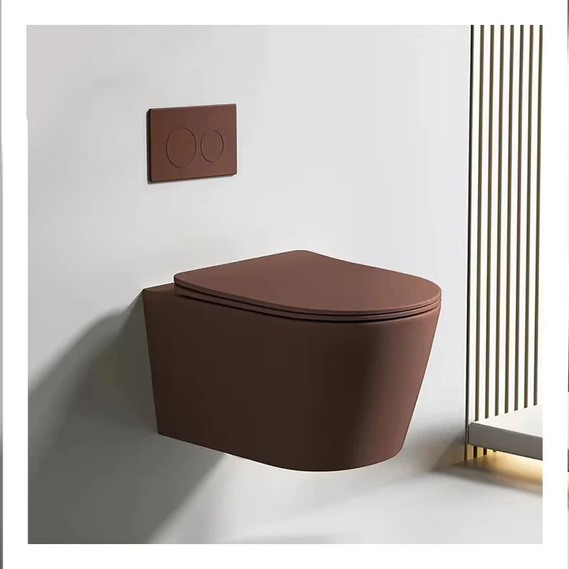 Suspended Wc Matte Grey Color P Trap Ceramic Water Closet Bathroom Rimless Wall Hung Toilets