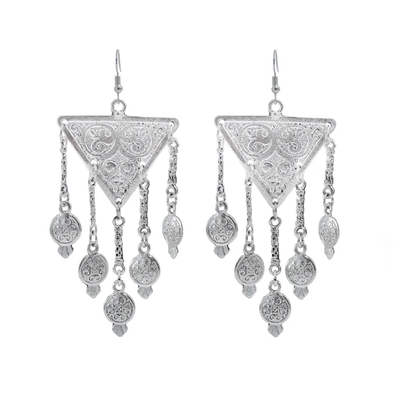 Ethnic Bohemian Coin Tassel Drop Earring Antique Alloy Tribal Earrings Broncos Fashion Party Jewelry