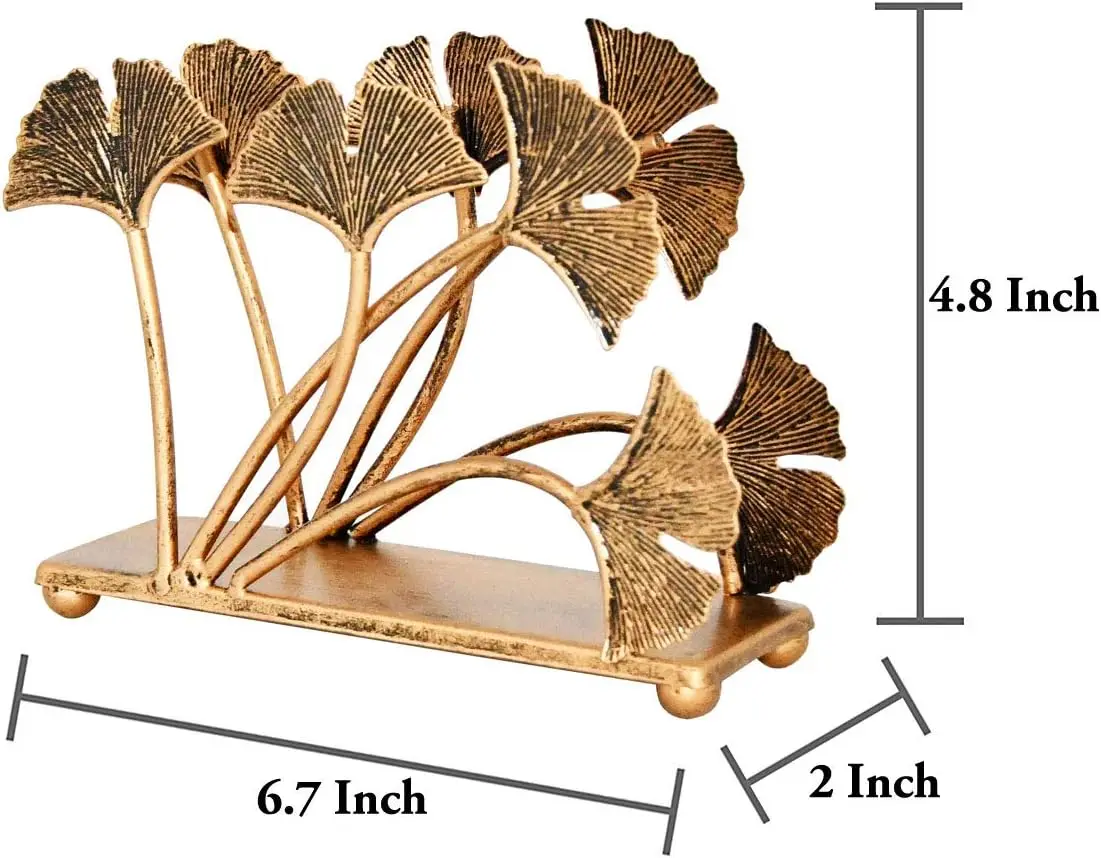 Elegant Gold Ginkgo Leaf Napkin Holder - Luxurious Tabletop Decor, Chic Metallic Serviette Stand For Wedding & Dining