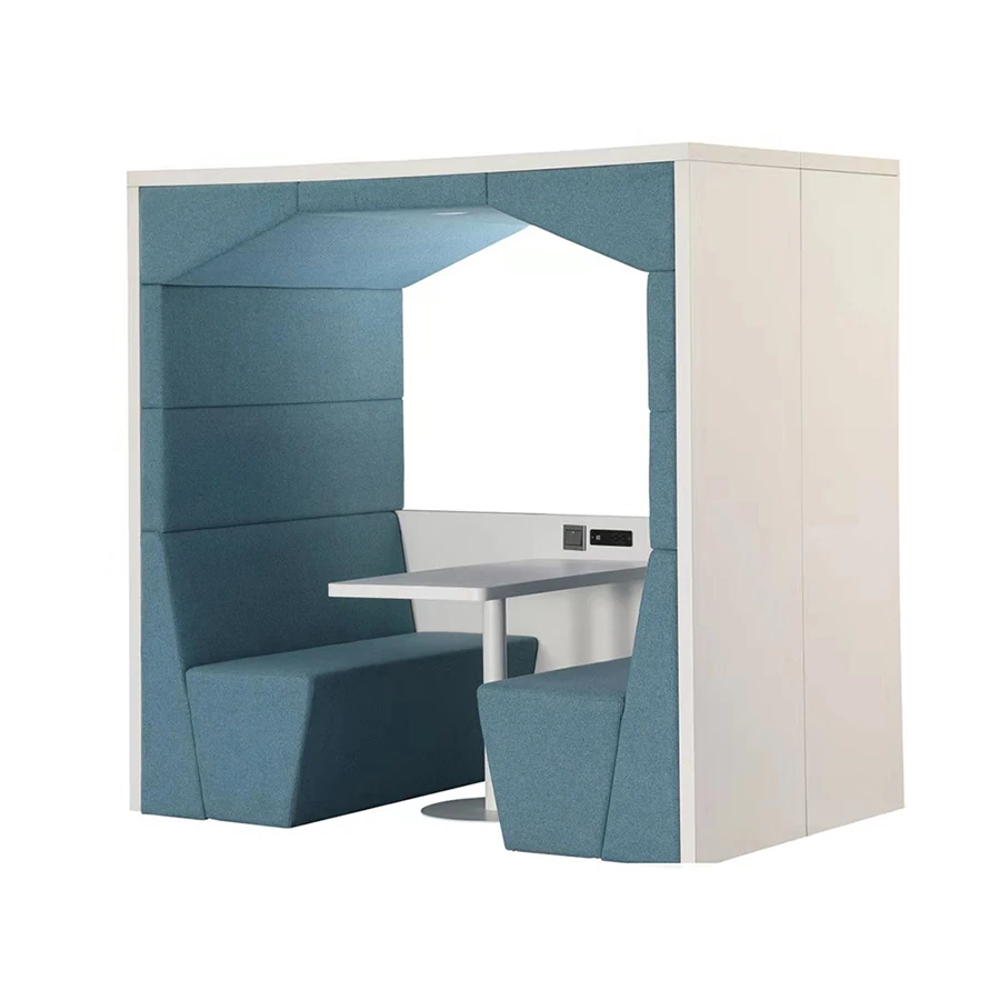 Modern privacy wooden office meeting pod booth seating with center table