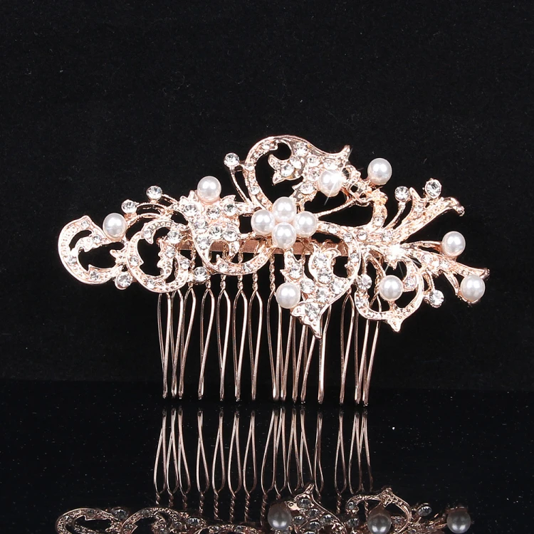 
Fashion Bride Hair Jewelry Accessories Alloy Rhinestone Pearl Hair Comb for Wedding 