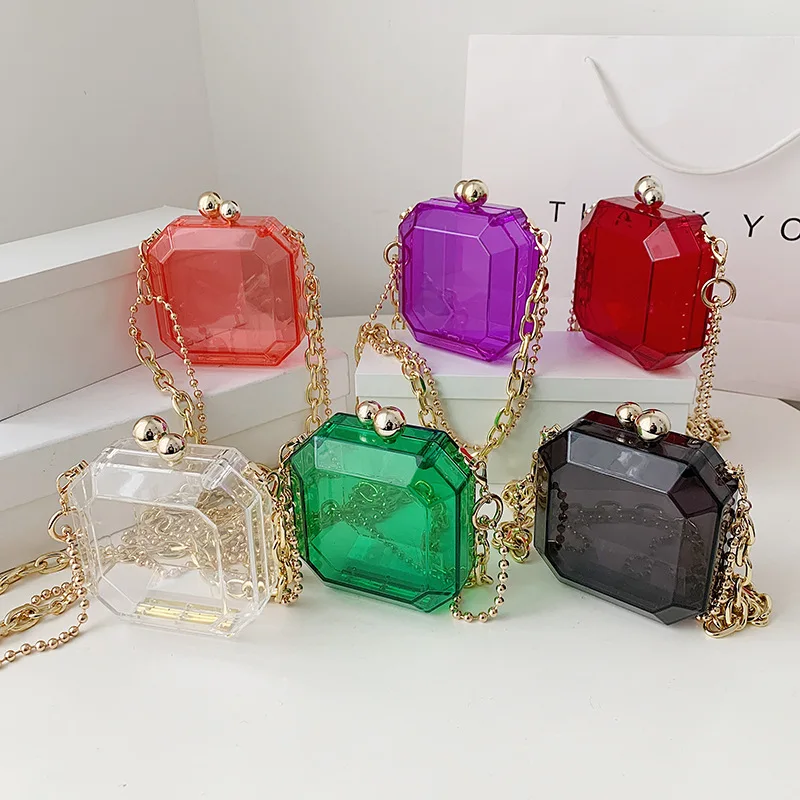 Transparent Mini Chain Bag Women New Crossbody Gem Box Acrylic Shoulder Handbags Lipstick Purse 2021 Fashion Party Clutch