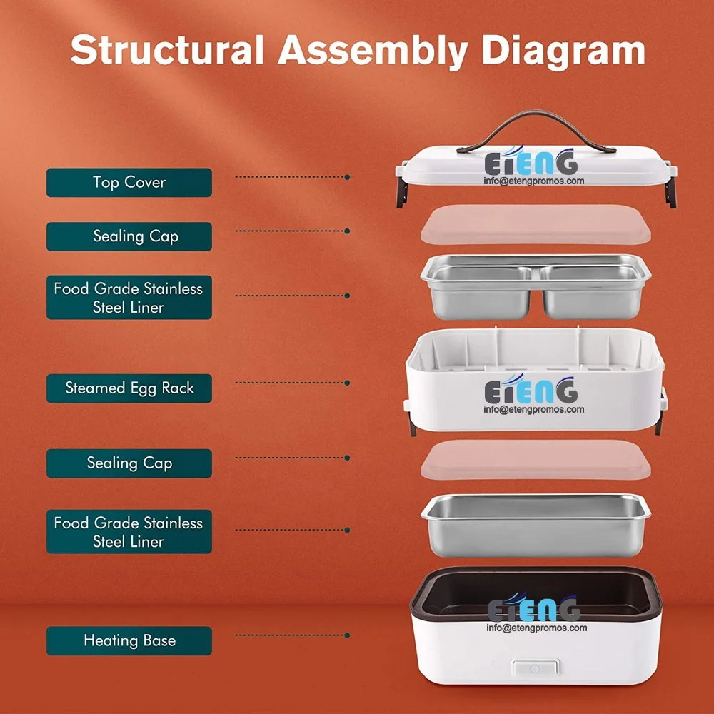  Wholesale Custom Logo Fast Heating food 300 Watt Stackable Stainless Steel Lunch Box Bento Portable Electronic Heated