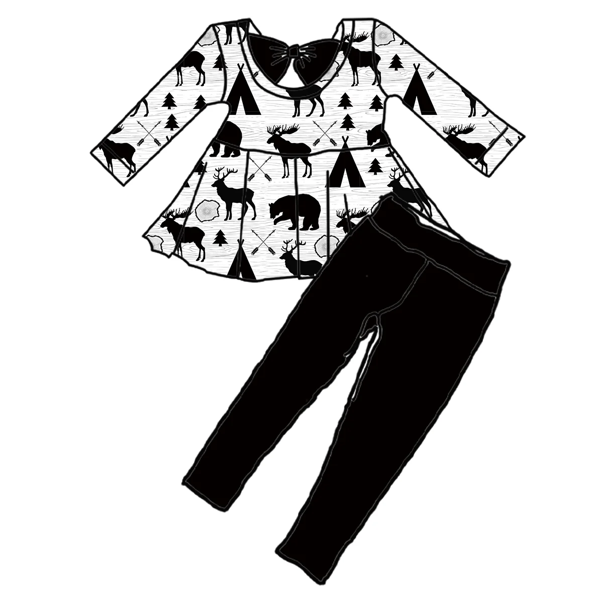 Hot Sale Custom Christmas Print Girls Peplum Top With Leggings Two Pieces Outfits Girls Winter Sets