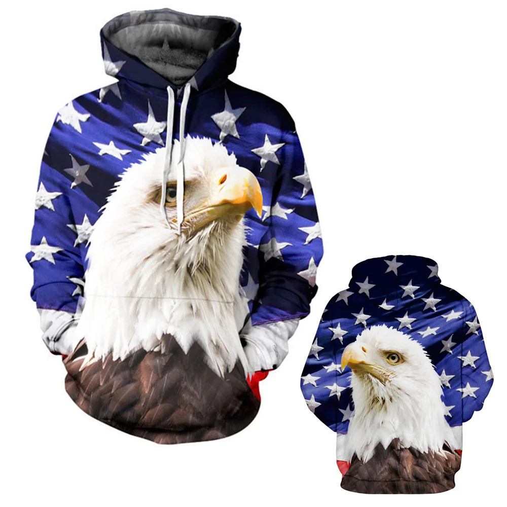 Wholesale American Style Eagle Hoodies Pocket Nation Pattern 3D Printing 2024