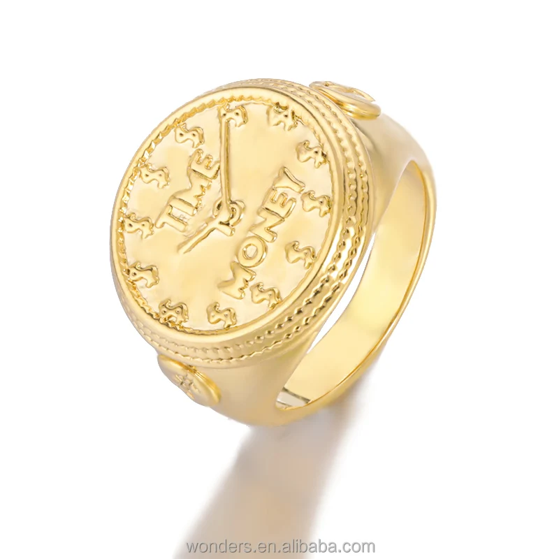 Minimalist Watch Ring Birthday Date Time Engraved Fashion Gold Ring Brass Jewelry Wholesale