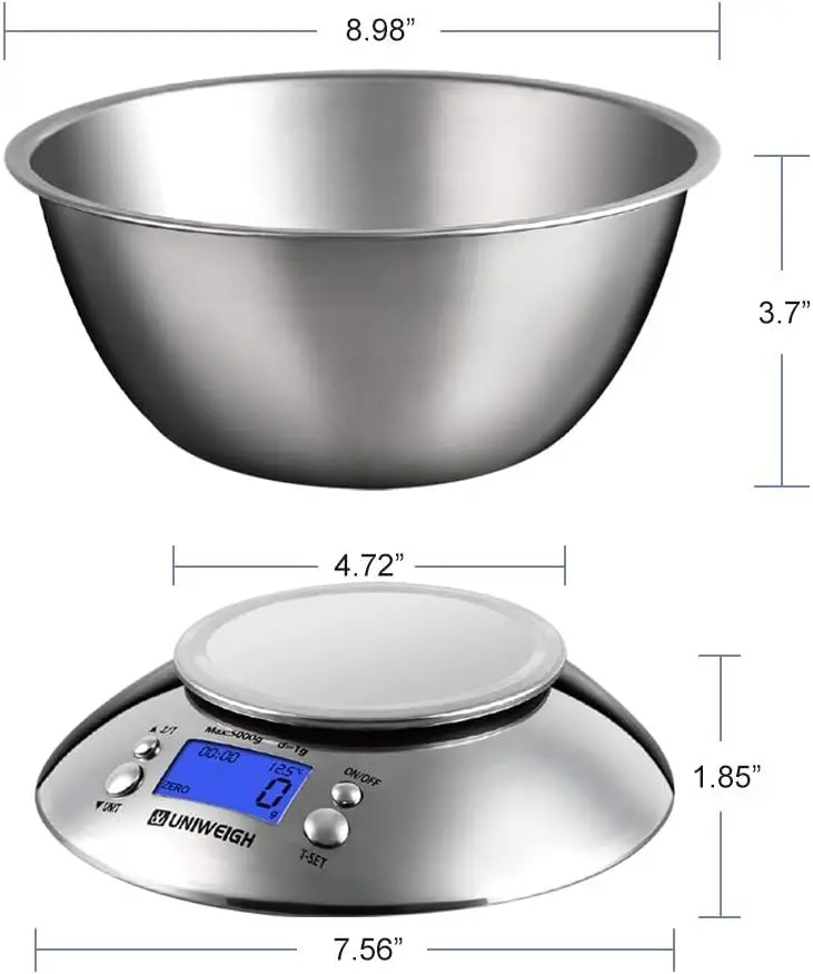 Digital Kitchen Scale High Accuracy Multifunctional Food Scale with Removable Bowl 2.15L Liquid Volume Room Temperature 11lb/5kg