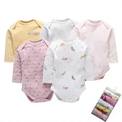 Spring Autumn Long Sleeve 100% Cotton Newborn Bodysuit Boy Girl 5 Piece Set Infant Onesie Toddler Rompers Baby