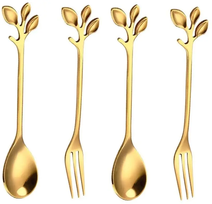 Best Selling Cutlery Cocktail Salad Ice Cream Coffee Tea Mini Palm Tree Stainless Steel Golden Serving Spoon