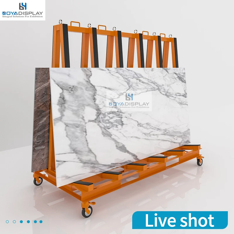 Factory Direct Sales High Quality Metal Steel Granite Marble Quartz Stand Heavy Stone Display Stand With Wheels