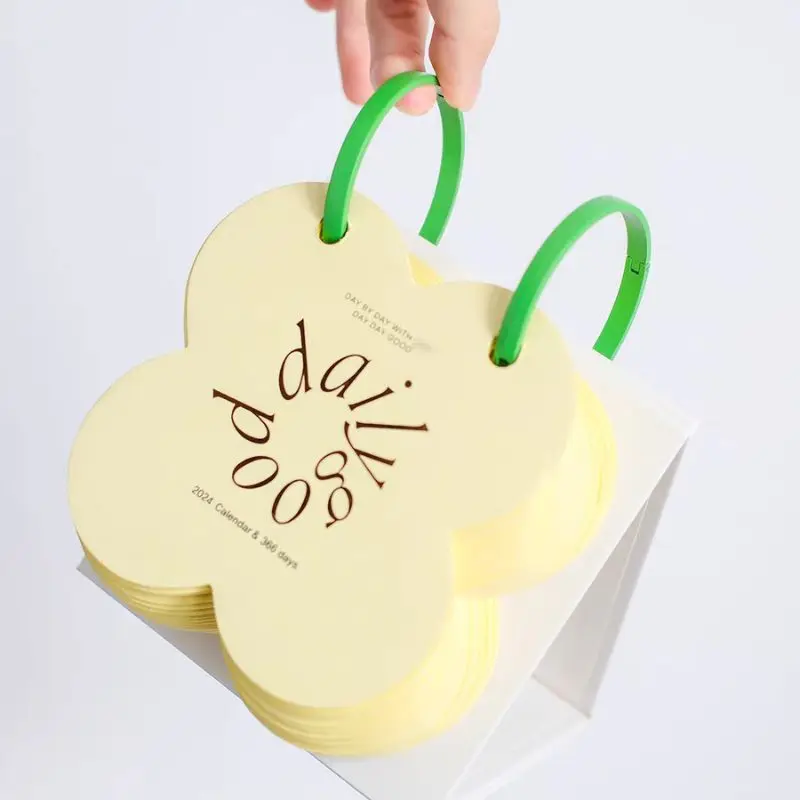 Green 365 Days Calendar New Design Die Cut Shape Ring Binding Small size Desk Calendar For Gift Promotional Gift Calendar