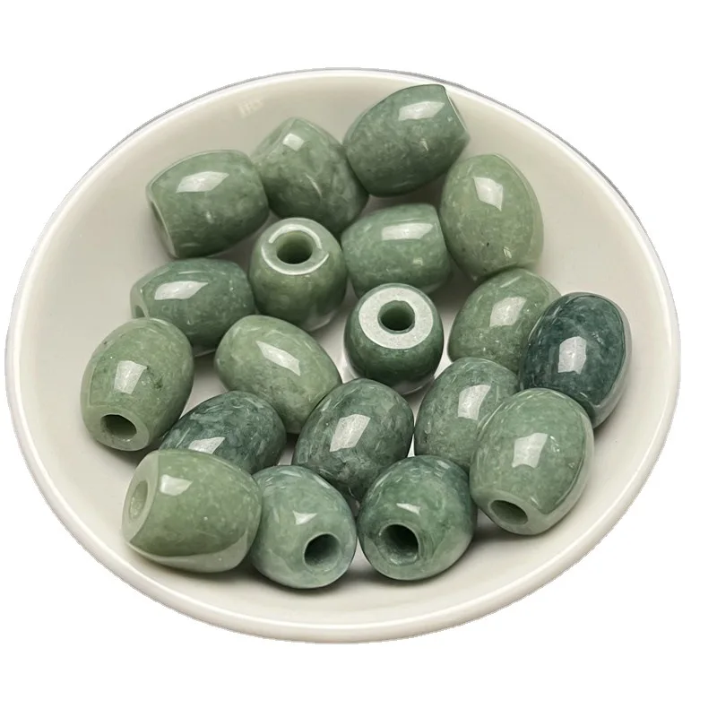 Genuine 12*13MM Natural Green Jade Barrel Bead Pendant Dark Green Jade Stones Wholesale