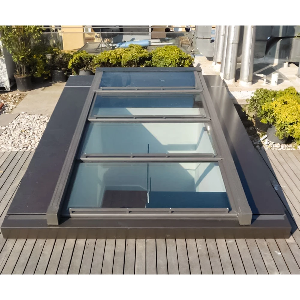 Aluminum Profile Motorized Smart Retractable Skylight Intelligent Sliding Opening Skylight Blinds Screen Roof Window
