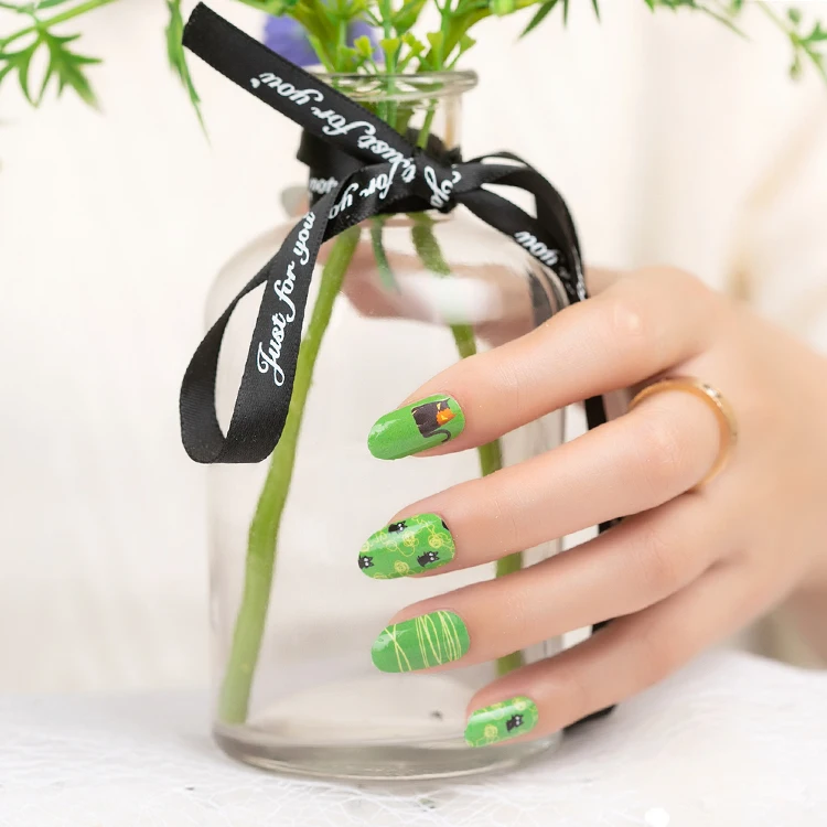 Halloween glow in dark cat pattern 100% real nail polish strips nail wraps