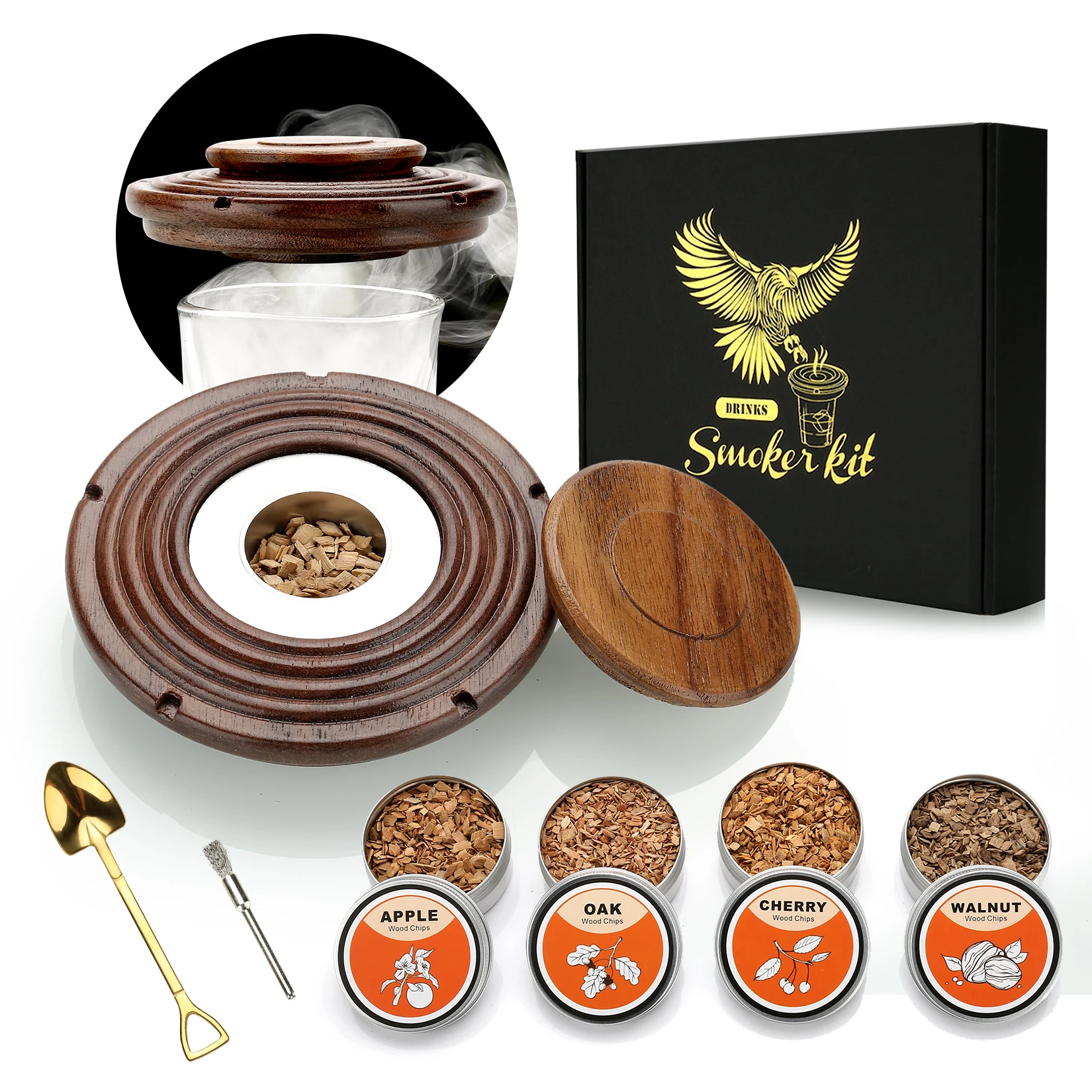 Cocktail Smoker Kit,Smoking Set With 4 Wood Chips,Old Fashioned Whiskey Smoker Drinks Kit With Color Box Cocktail Accessories