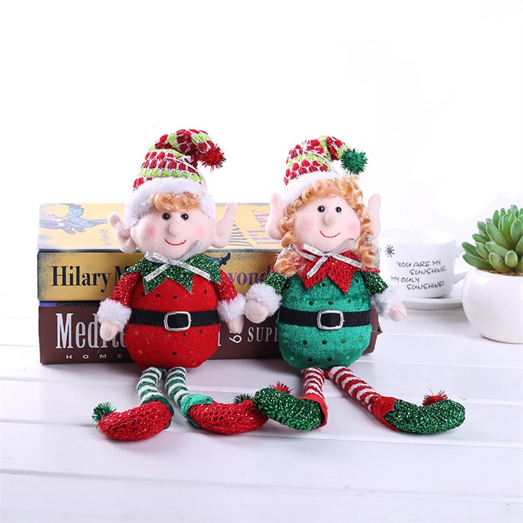 Christmas Tree Ornaments Doll Long Legs Gift Plush Elf Toy Red And Green Christmas Elf Plush