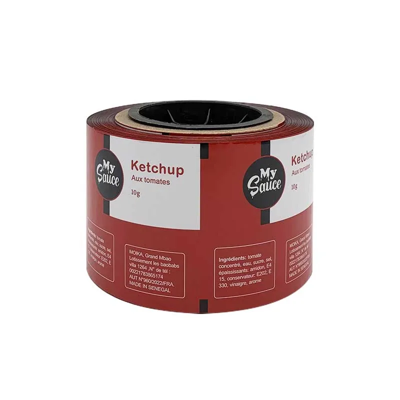 Ketchup tomates auto packaging film roll printed custom food grade sachets tomato souce plastic pet lamination package bag