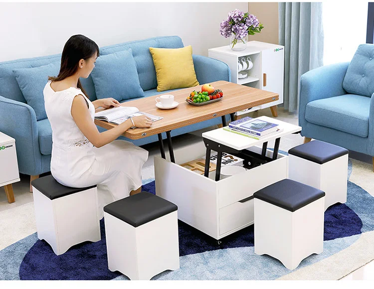 wooden material adjustable dining table smart coffee table