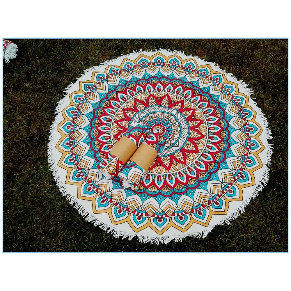 Personalized Quick Dry Microfiber Sand Free Circle Beach Towel Custom Printing Round Tassel Beach Towel