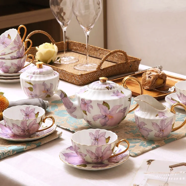 
Wholesale Custom Printed Flower Fine Bone China Afternoon Tea Cup And Saucer Set 