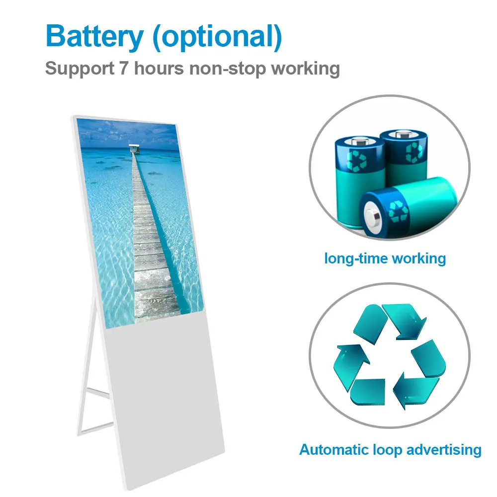 Movable digital poster 43 55 inch indoor lcd advertising players display floor stand portable digital signage