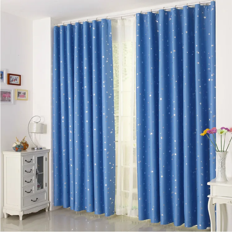 Hot Sale Blackout Curtain High Shading Curtain, Star Pattern Silver Hot Stamping Print Curtain
