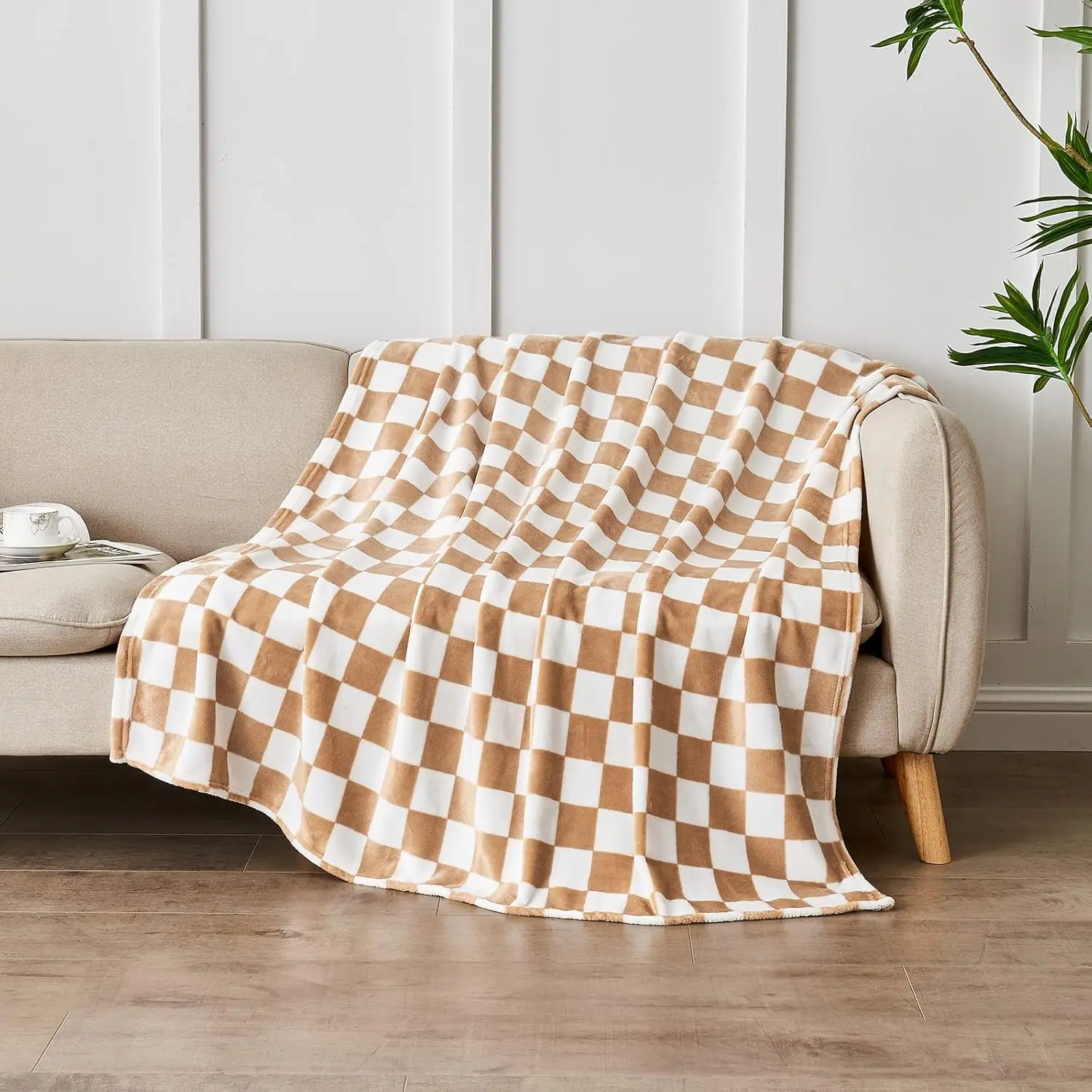 Checkered Blanket Flannel Throw Blankets Soft Cozy Checkered Grid Print Chessboard Gingham Pattern Blankets