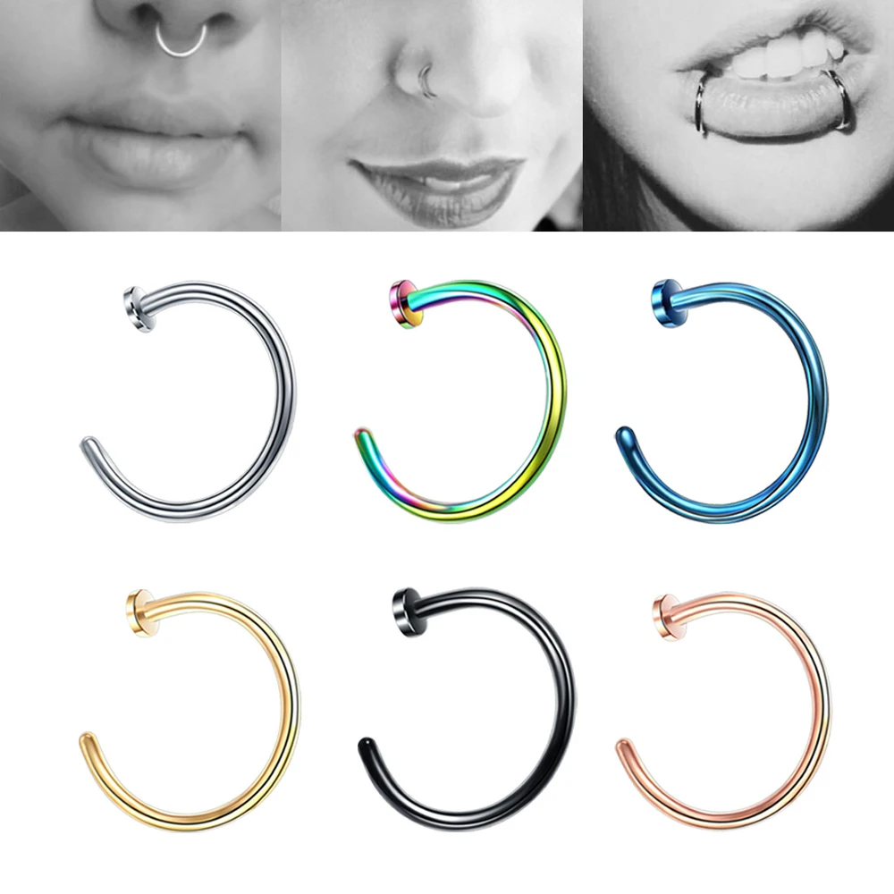 Small Thin 316l Surgical Steel Nose Lip Open Hoop Ring C Type Hoop Piercing Stud Body 6 Colors 6mm 8mm 10mm Piercing Jewelry