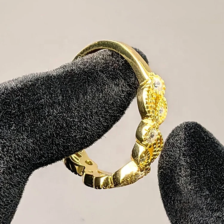 Factory Crown Gold Vermeil Base S925 Silver Moissanite Diamond Stackable Leaf Ring Jewelry Women Fashion Gift