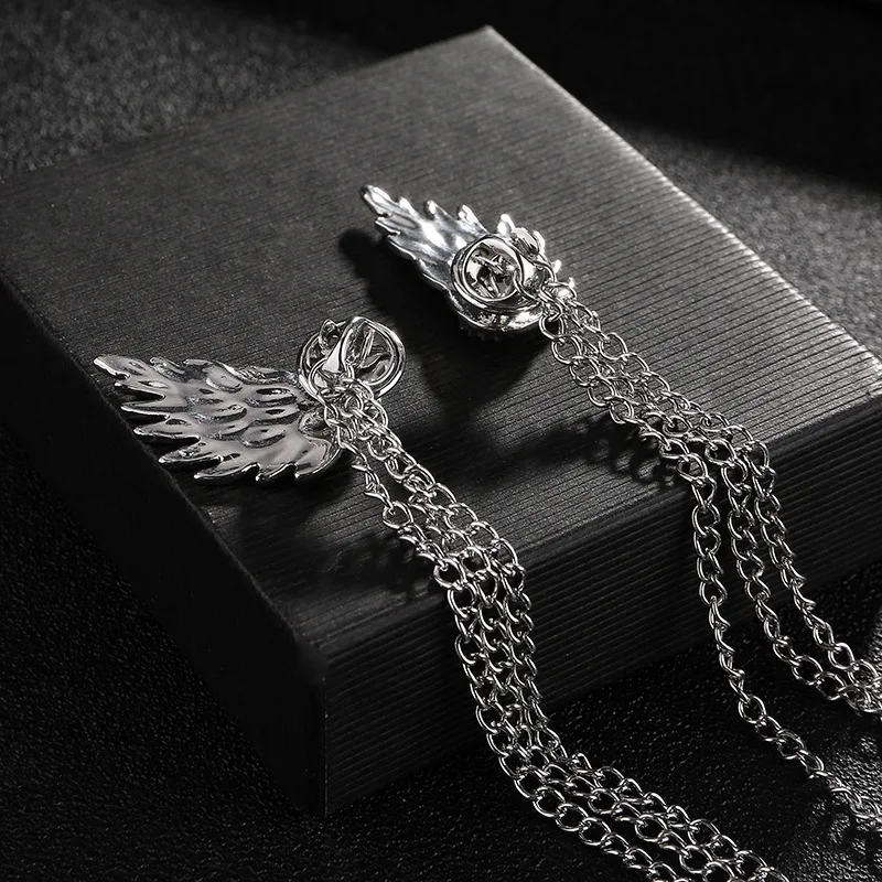 high quality men women suit shirt collar pins vintage breastpin luxury wing brooches with double tassels chain