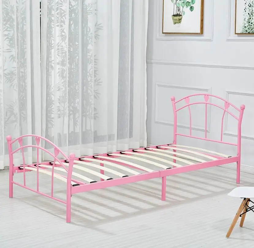 Home Bedroom Girls Twin Metal Bed with Pink Heart Motifs