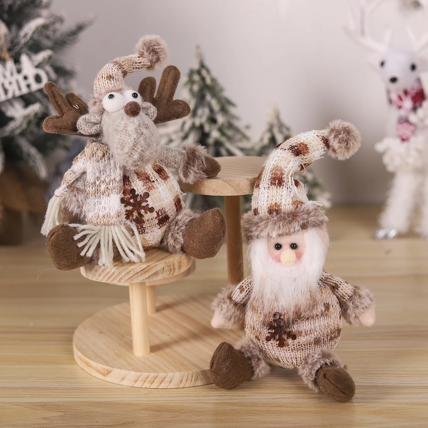 Christmas Snowman Elk Long Legs Doll Xmas Tree Ornament Christmas Plush Toy Decoration Knitted Doll New Year Kids Gifts