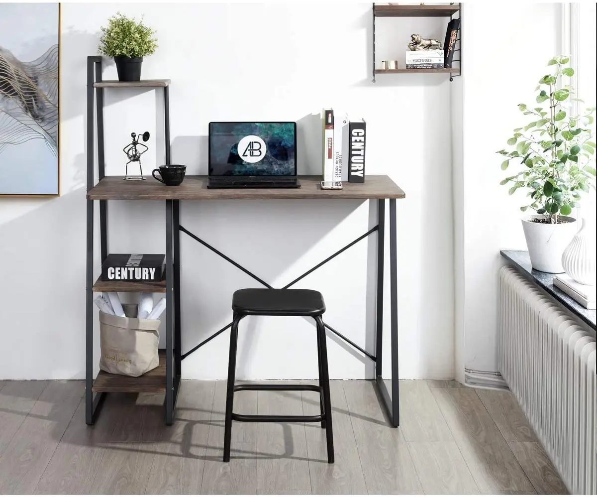 Computer Writing Desk with 3-Tier Shelf Modern Simple Study Desk Small Home Office PC Gaming Desk Laptop Notebook Table