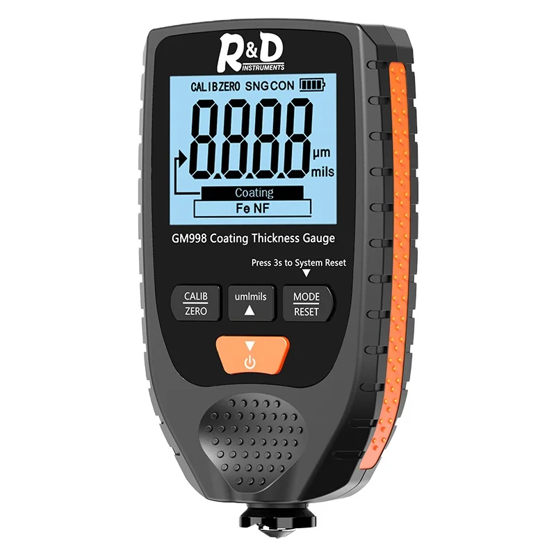 R&D GM998 car paint coating thickness gauge car paint electroplate metal coating thickness tester meter 0-1500um Fe & NFe probe