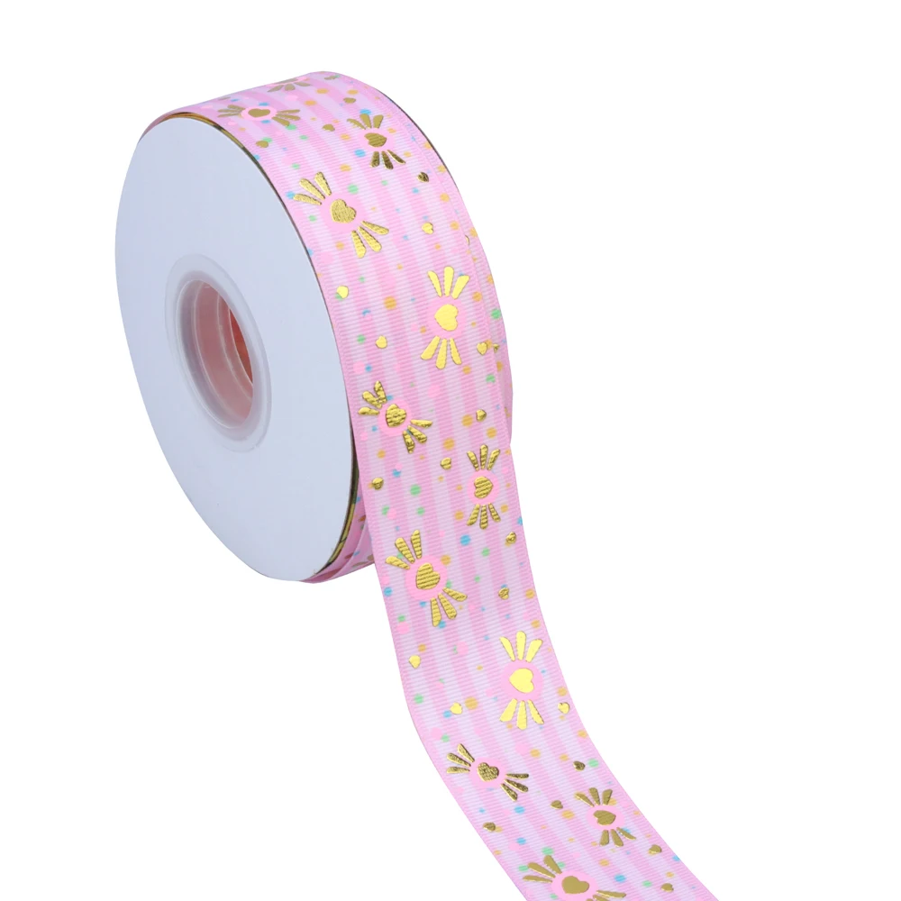 Wholesale 38mm Peach heart  Hologram Grosgrain Ribbon For Packing