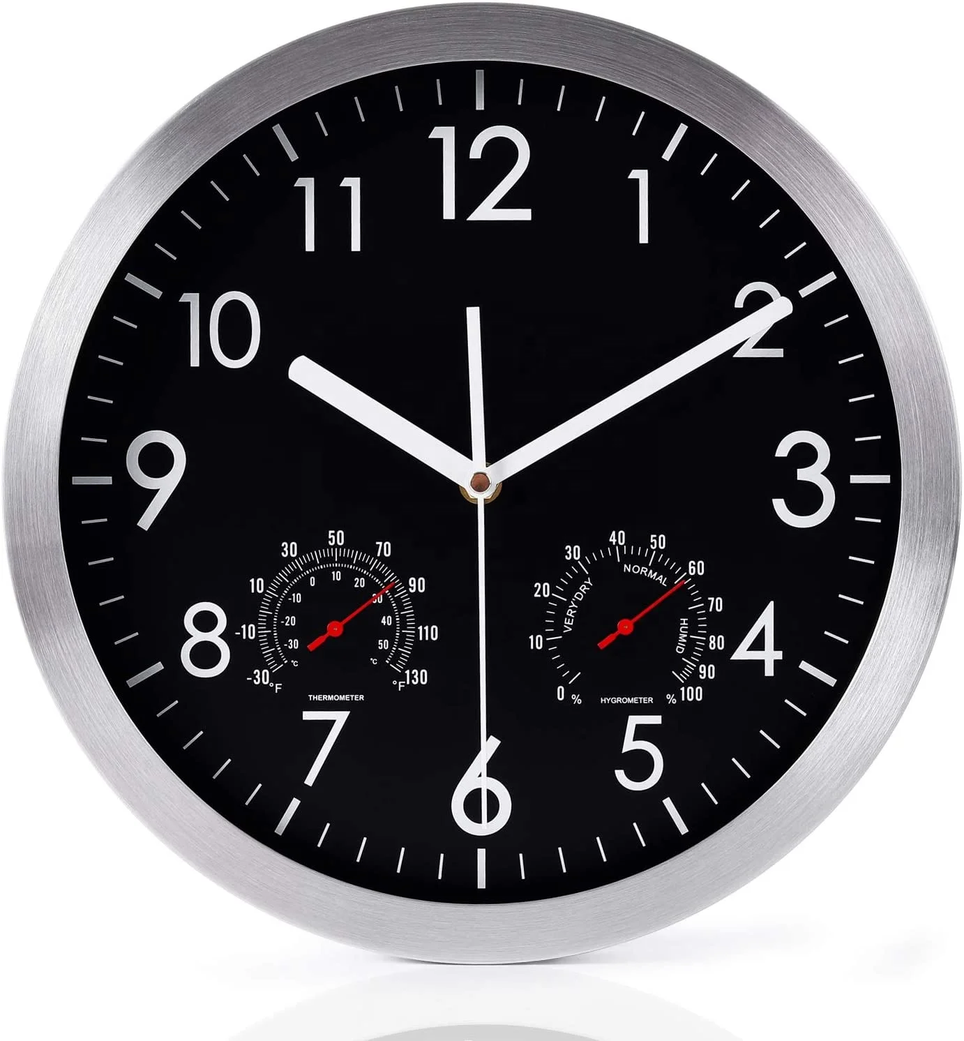 12 Inch Silent Non Ticking Wall Clock with Temperature&Humidity aluminum wall clock for living room